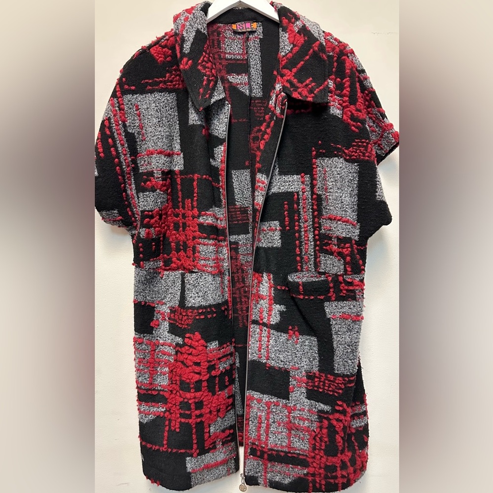 Red and Black Patterned Jacket Made in Turkey